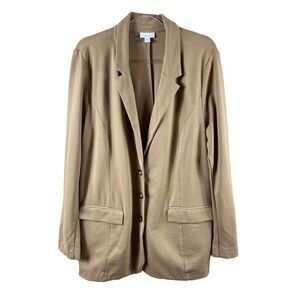 J. Jill Ponte Knit Notch Collar Unlined Pocket Blazer Jacket Tan XL Tan Career
